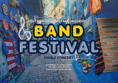 Bubble lettered "Band Festival" in AU colors with music notes behind it.