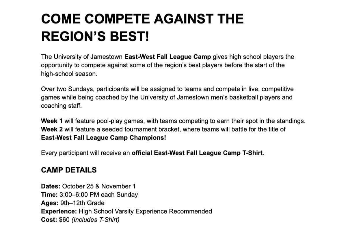 UJ Mens Basketball East - West Fall League Camp image