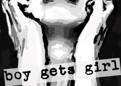 A black and white photo of someone clutching their face with the text "boy gets girl" over it. image - click to enlarge