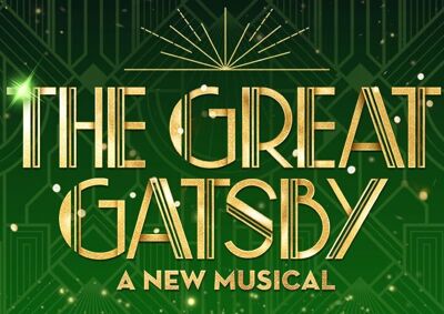 The Great Gatsby in gold elegant font on a green background