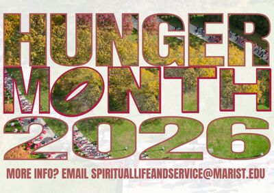 Hunger Month 2026 with the Hunger Walk picture taken from the sky of students walking on campus. image - click to enlarge
