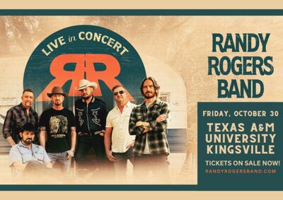 romotional graphic for the Randy Rogers Band concert on Friday, October 30, at Texas A&M University-Kingsville, featuring a photo of the band and “Tickets on Sale Now” text.